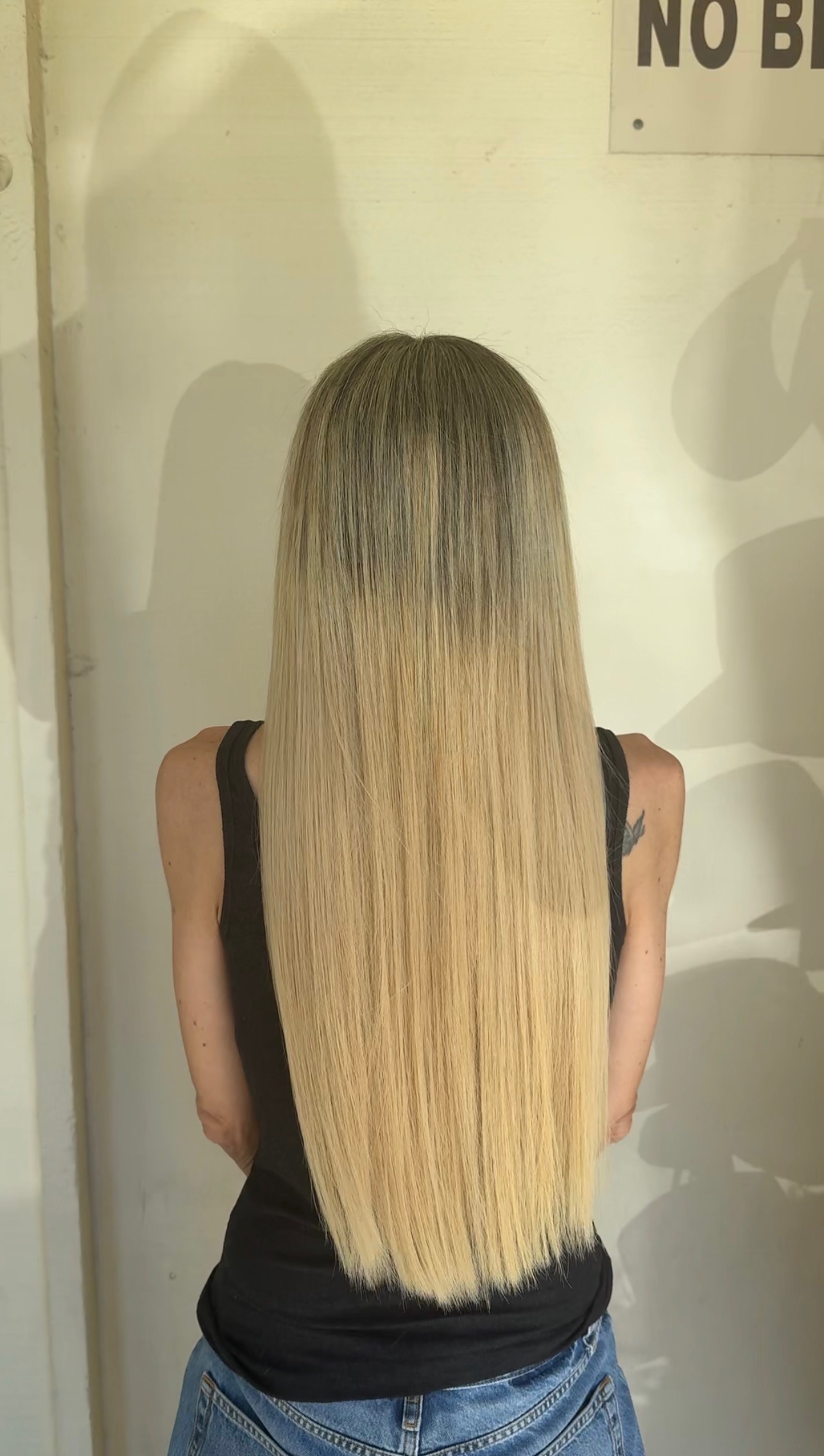 Long straight blonde extension result